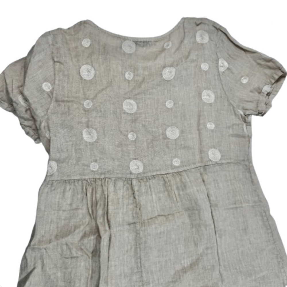 Beige Linen Embroidered Dress - Picture 4 of 7